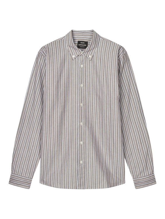 Mads Nørgaard Oxford Sune Stripe Shirt - Cocoa/Sky Captain